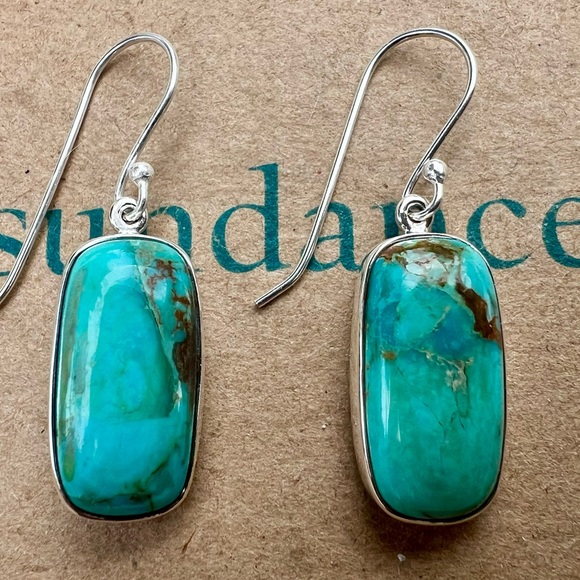 Sundance $138 NEW 1-1/2” Kingman Turquoise Sterling Silver Handmade Earrings - Picture 10 of 11